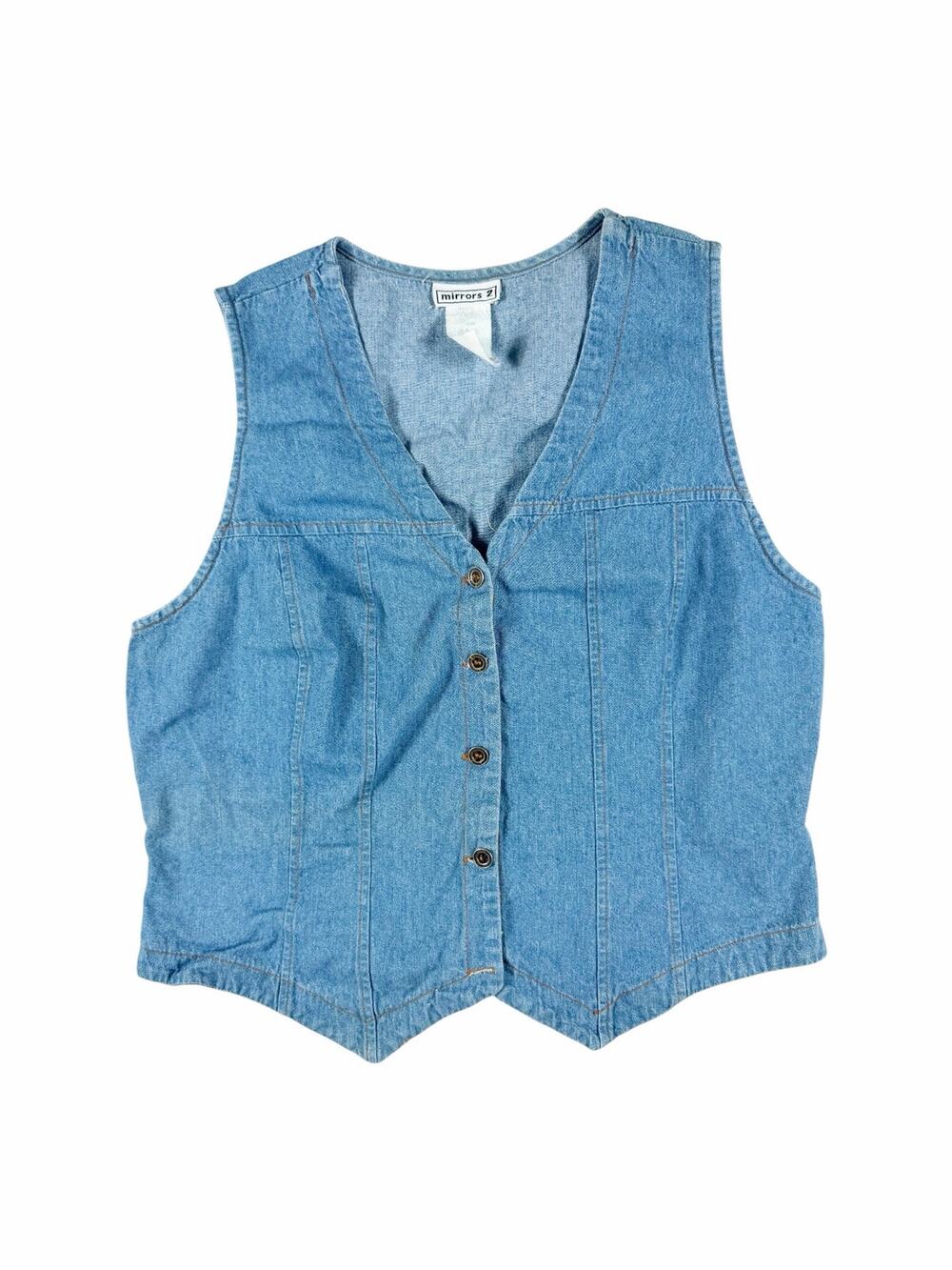 Vintage Mirrors Light Wash Denim Button Front Vest Made in USA size large